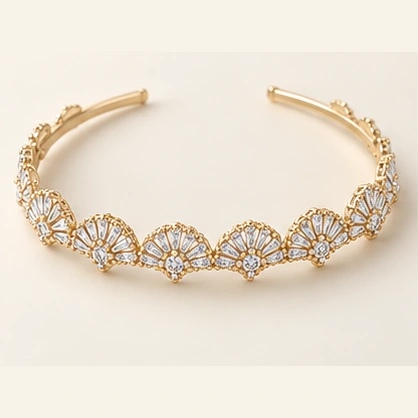 Adeline Scallop Headband, gold-tone with clear cubic zirconia