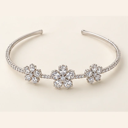 Fleur de Lune Headband, silver-tone with clear cubic zirconia
