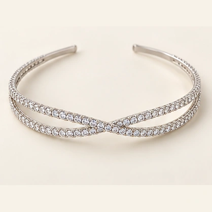 Camille Crossed Light Headband, silver-tone with clear cubic zirconia